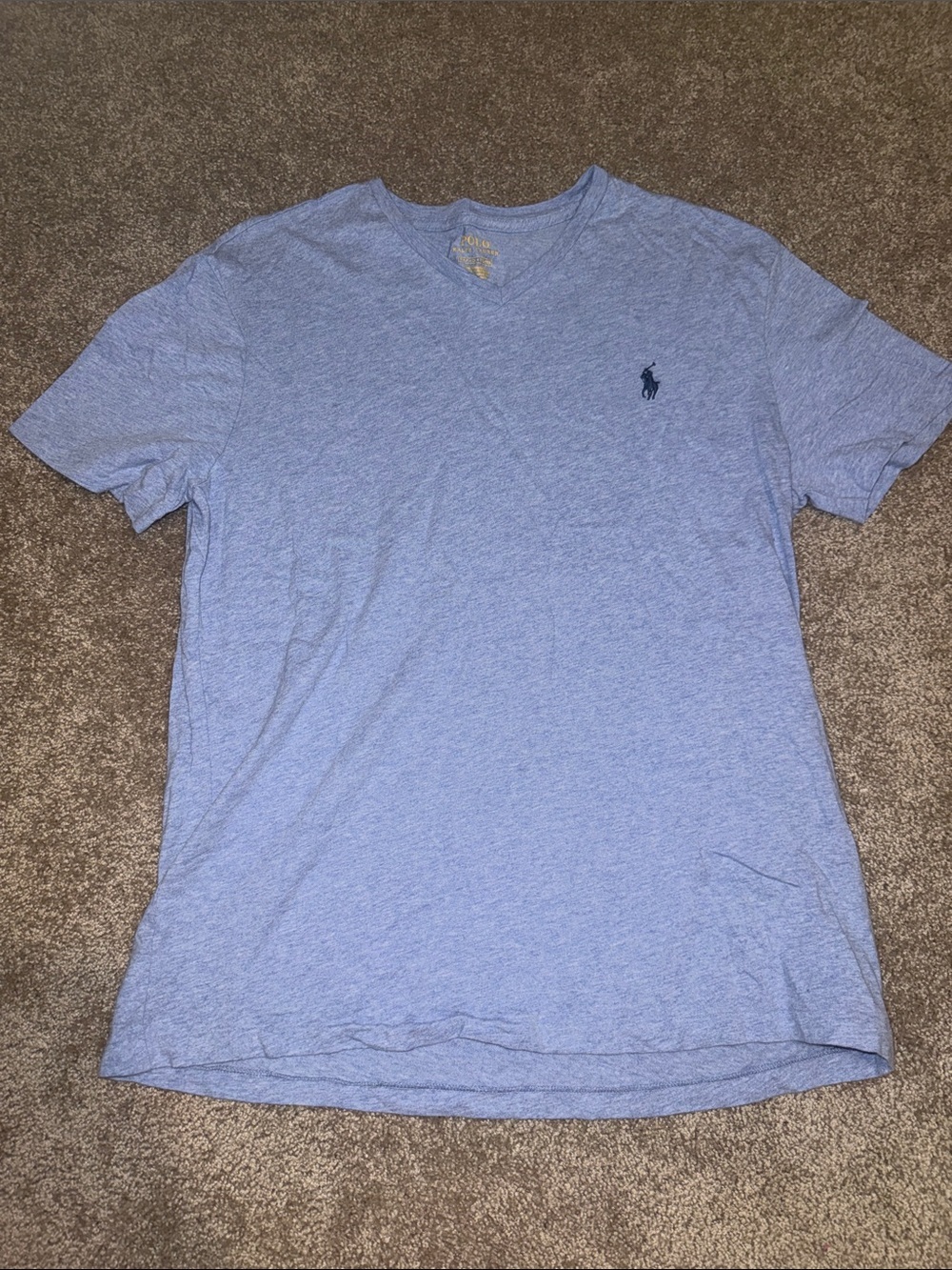 Polo by Ralph Lauren Heather Light Blue V-Neck Men's Tee - small B8